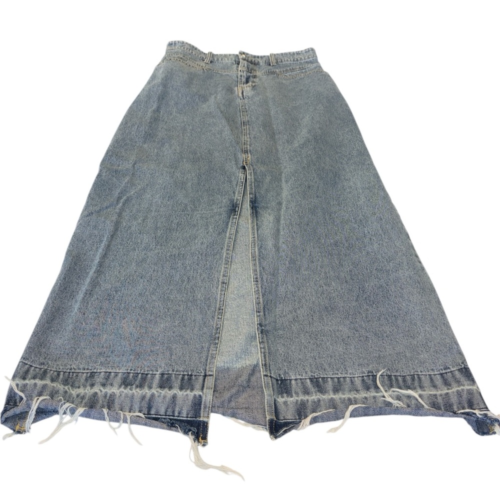 Princess Polly Denim Maxi Skirt with Frayed Hem 21” split button/zip Size 8